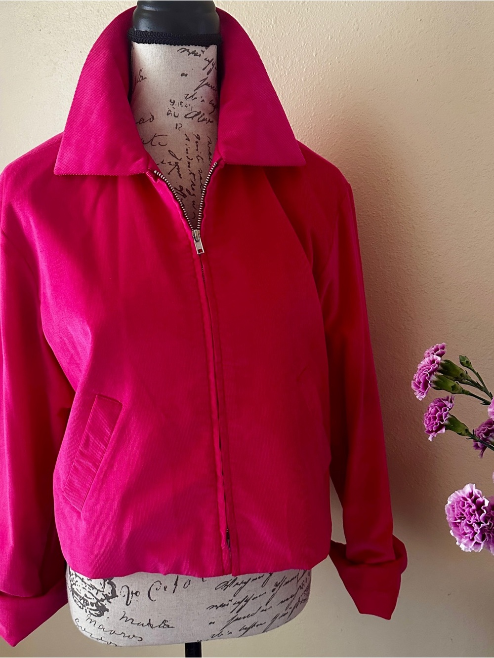 Saks Fifth Avenue Hot Pink Corduroy Zip-Front Bomber Jacket